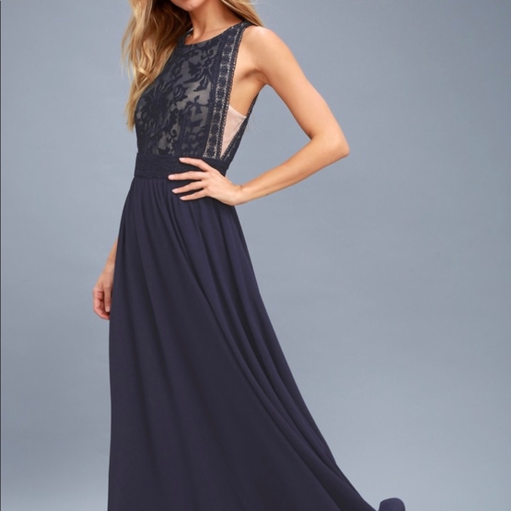 Navy blue lace maxi dress